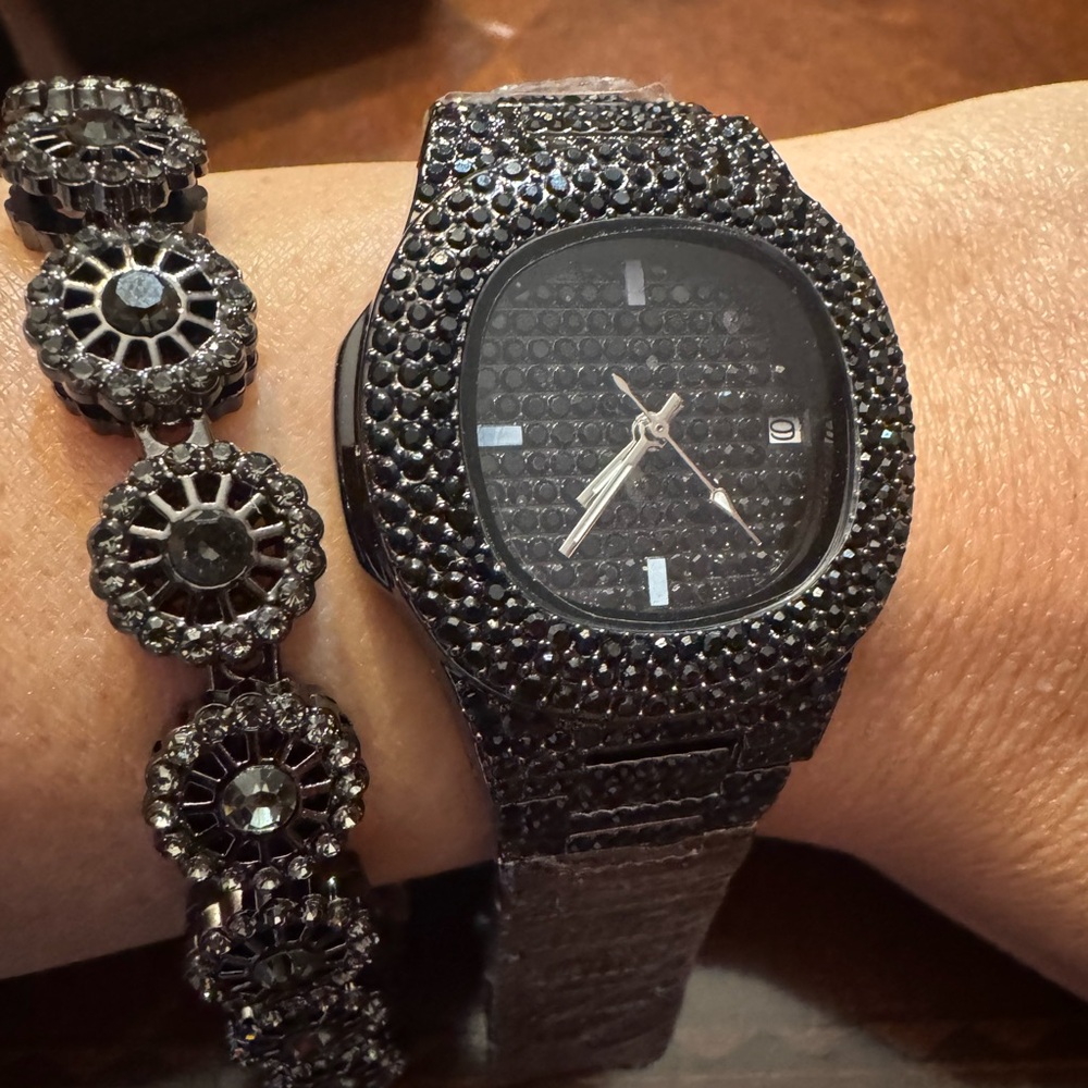 Black Crystal Watch and Bracelet set